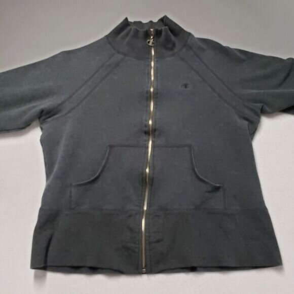 Champion Jacket Women XL Gray Fleece Full Zip Sweatshirt Yoga Workout Y2k Fitted - Picture 13 of 16